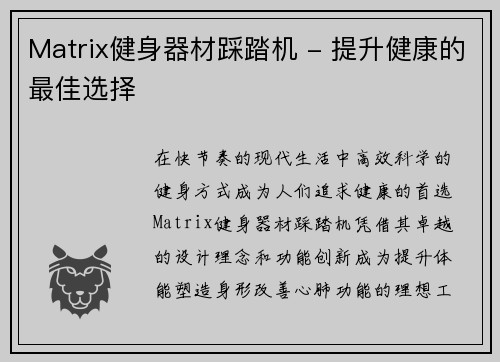 Matrix健身器材踩踏机 - 提升健康的最佳选择